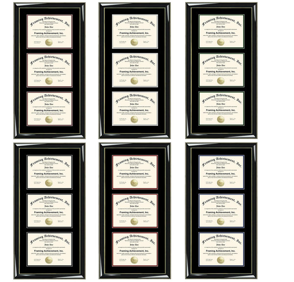 Certificate Frame Holder Case Three Documents Graduation Diploma Frames University Triple Degree Framing 3 Document Wood Matted Black Gift