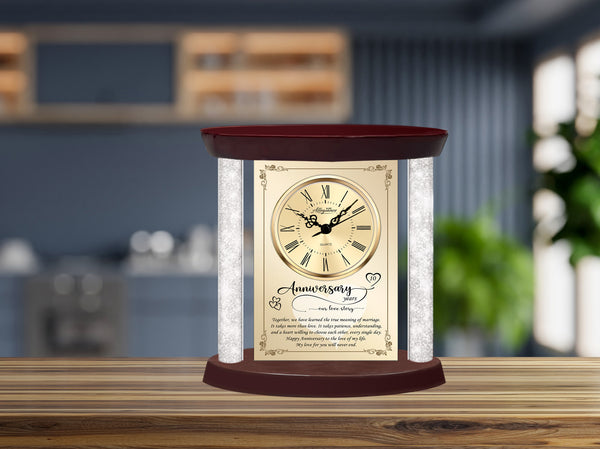 Custom wedding anniversary clock table plaque crystal diamond pillar love romantic celebrate wife husband present girlfriend boyfriend marriage