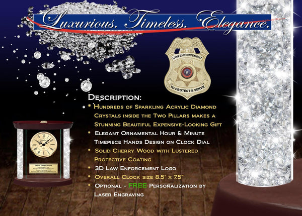 Police officer desk clock law enforcement award retirement promotion gift grad