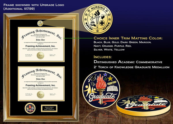 Double Diploma Frame with Graduate Medal Award Academic Achievement Dual Degree Framing Certificate University Graduation Two Document School Medallion College Gift
