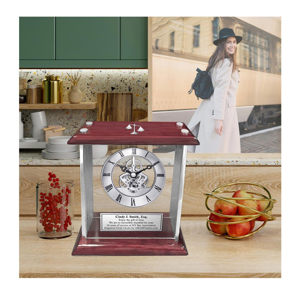 Law scale legal gift engraved desk clock attorney lawyer student graduate