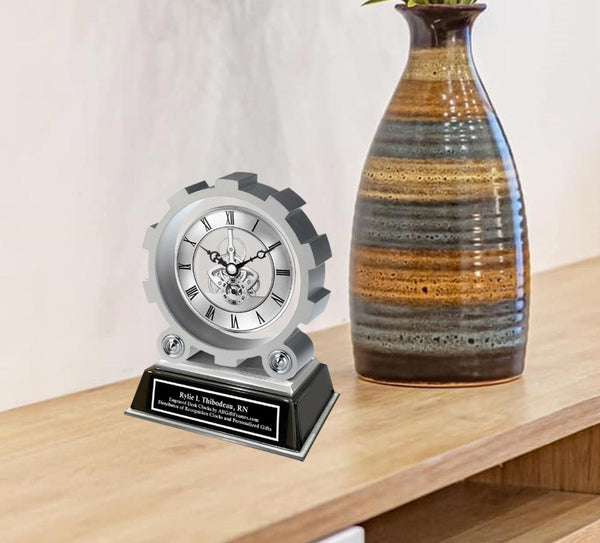Personalized Engineer Gear Desk Clock Retirement Employee Coworker Boss Gift