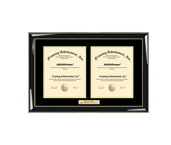 Engrave Two Portrait Diploma Frame Certificate Gift Case Document License College State Board University Degree Framing Majestic Black Gold