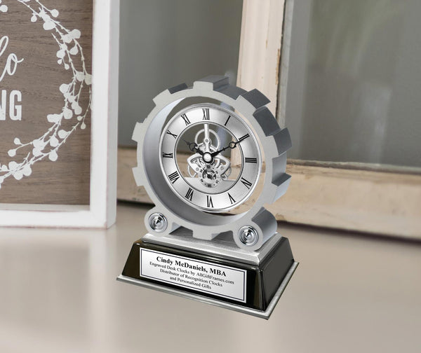 Engrave Desk Clock Engineer Gear Retirement Going Award Gift Employee Coworker
