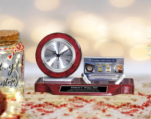 Business Card Holder Engraved Name Plate Clock Gift Employee Promotion Coworker