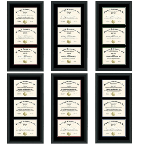 Diploma Framing Three Document Display Case Certificate Frames License Certification Board Certified State Satin Matte Black Plaque Graduation Gift