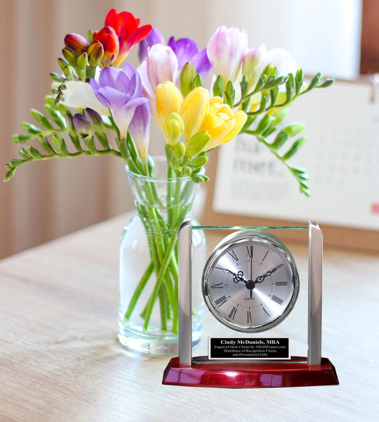 Glass Engraved Clock Coworker Gift Graduation Congratulation Service Award Etch