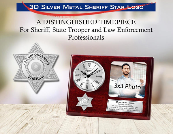 Deputy sheriff desk picture frame clock law enforcement academy graduation gift