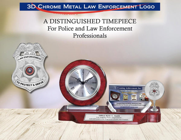 Police officer gift desk clock business card holder school law enforcement etch