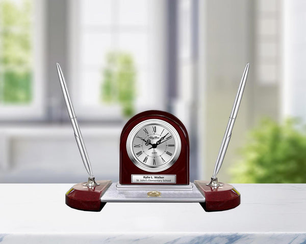 Teacher professor thank you appreciation service award retirement clock pen set
