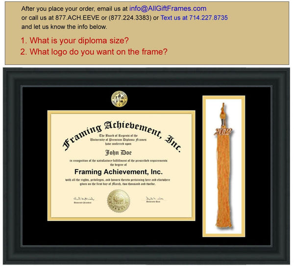 University Graduation Tassel Frame College Diploma Frame Inner Matted Gold Satin Matte Black Degree High School Plaque