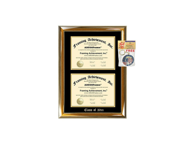University Embossed Double Diploma Frame Walnut Dual Certificate Framing College Two Document Holder State Board License Degree Dual Plaque