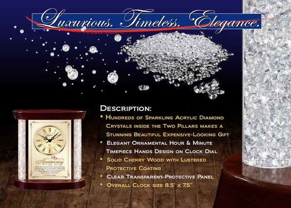 Custom wedding anniversary clock table plaque crystal diamond pillar love romantic celebrate wife husband present girlfriend boyfriend marriage