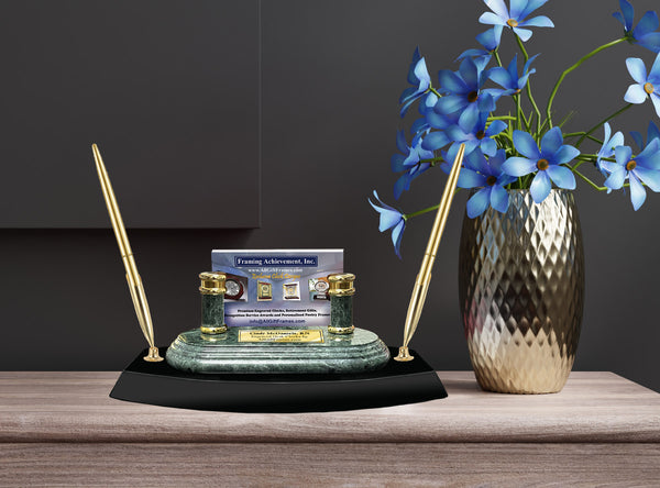 Two Pen Desk Set Office Business Card Holder Unique Modern Luxury Nameplate Engraved Genuine Marble Retirement Promotion Graduation Giftque Personalized Marble Employee Executive Promotion Retirement