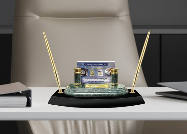 Two Pen Desk Set Office Business Card Holder Unique Modern Luxury Nameplate Engraved Genuine Marble Retirement Promotion Graduation Giftque Personalized Marble Employee Executive Promotion Retirement