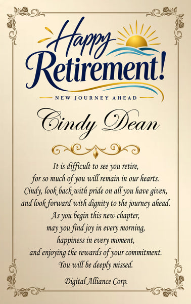 Congratulation employee retirement plaque gift years service award coworker going away diamond personalized gold plaque
