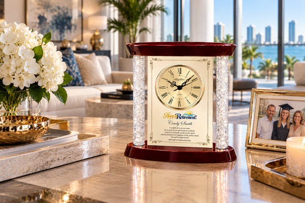 Retirement clock years of service award gift desk plaque appreciation employee coworker boss going away present