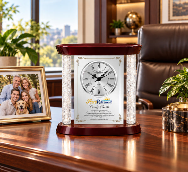 Personalized desk clock retirement gift award plaque appreciation gratitude years of service employee coworker boss going away present