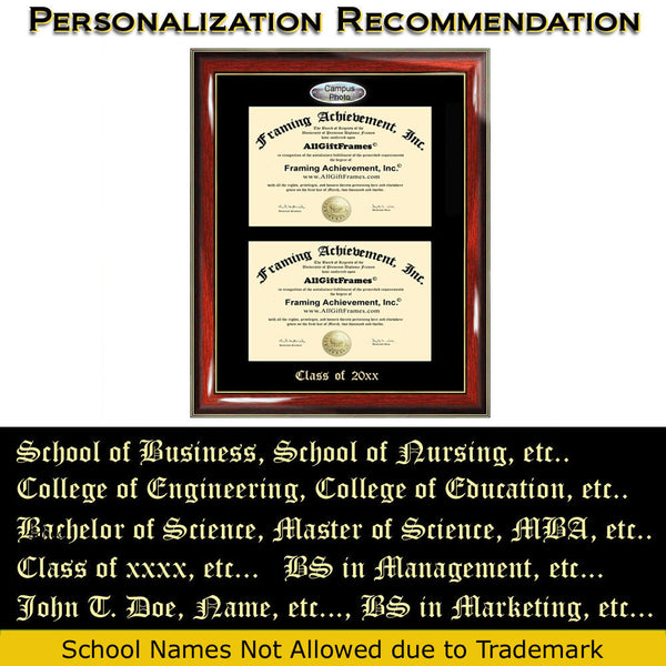 Double Certificate Frame University of Colorado Colorado Springs UCCS School Embossed Fisheye Campus Photo Dual School Two Majors Holder