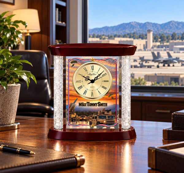 Personalized military desk clock soldier army marine corps retirement gift veteran appreciation years of service recognition award promotion