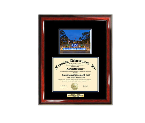 Diploma Frame University of West Florida Graduation Gift Idea Engraved Picture Frames Engraving Degree UWF Graduate Bachelor Masters MBA PHD Doctorate School
