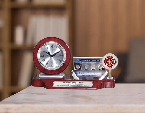 Fireman gift desk clock business card holder fire academy award firefighter