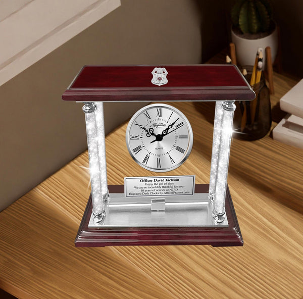 Law enforcement gift policeman engrave desk clock police academy retirement