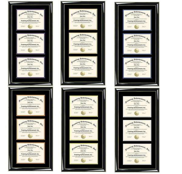 Certificate Frame Holder Case Three Documents Graduation Diploma Frames University Triple Degree Framing 3 Document Wood Matted Black Gift