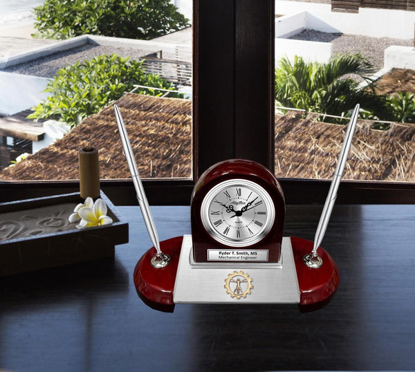 Office name plate gift engraved desk clock pen display congratulation coworker