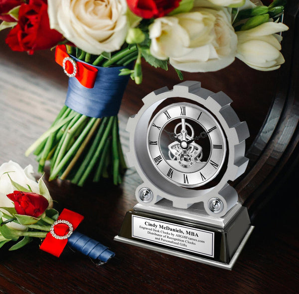 Engrave Desk Clock Engineer Gear Retirement Going Award Gift Employee Coworker