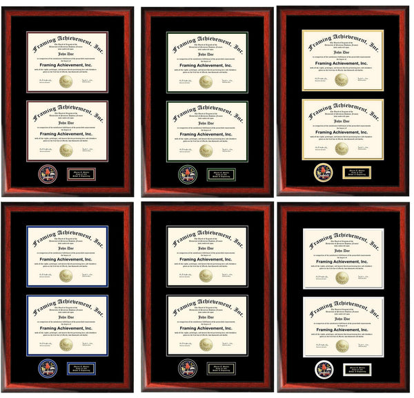 Two Degree Frame Document Dual Diploma Board License Double Certificate Holder Case Engrave Graduate Award Medal Plaque Framing Matted Gift