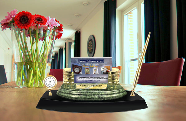 Employee Promotion Gift Engraved Double Pen Set Marble Name Plate Display Nameplate Employee Coworker Boss Present Graduation Two