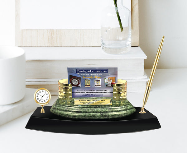 Employee Promotion Gift Engraved Double Pen Set Marble Name Plate Display Nameplate Employee Coworker Boss Present Graduation Two