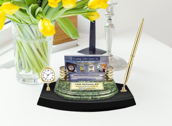 Employee Promotion Gift Engraved Double Pen Set Marble Name Plate Display Nameplate Employee Coworker Boss Present Graduation Two