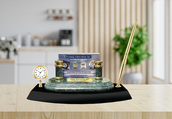 Personalized Marble Desk Mini Clock Pen Set Marble Business Card Executive Gift Engraved Employee Promotion Graduation Card Holder Nameplate