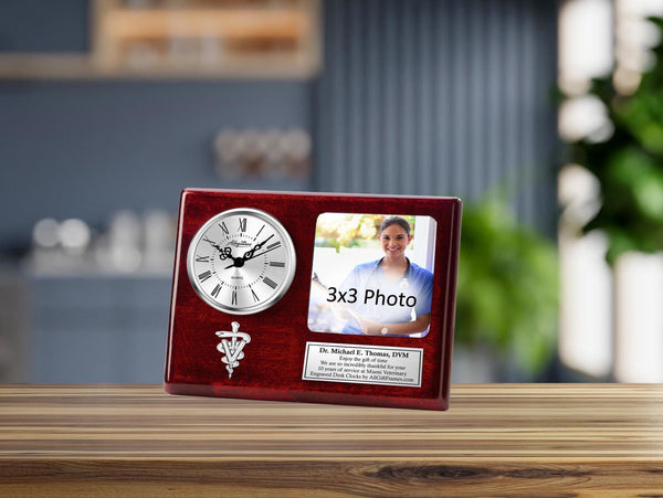 Veterinarian engrave desk picture frame clock Doctor of Veterinary Medicine DVM