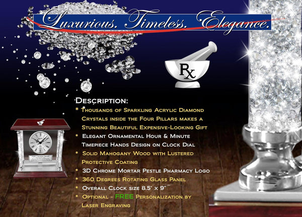 Pharmacist gift pharmacy personalize engraved clock crystal pillars birthday