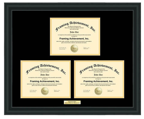 College Triple Diploma Frame Dual Three Certificate Engraved Personalized University Holder Document Plaque License State Board Framing
