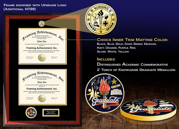 Two Degree Frame Document Dual Diploma Board License Double Certificate Holder Case Engrave Graduate Award Medal Plaque Framing Matted Gift
