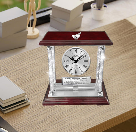 Pharmacist gift pharmacy personalize engraved clock crystal pillars birthday
