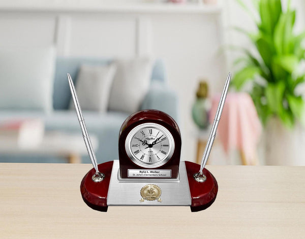 Teacher professor thank you appreciation service award retirement clock pen set