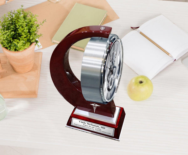Gear desk clock medical caduceus MD RN doctor osteopathic gift nurse retirement
