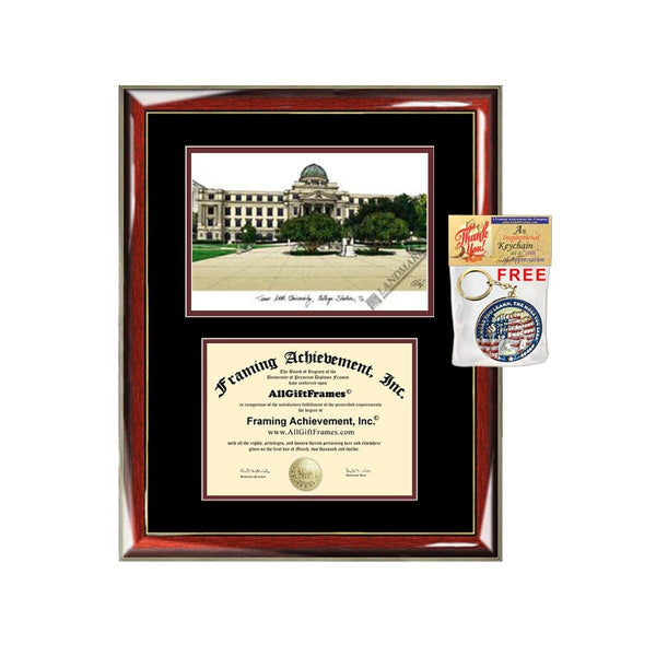 Texas A&M University College Station diploma frame lithograph TAMU campus image certificate degree frames framing gift graduation college