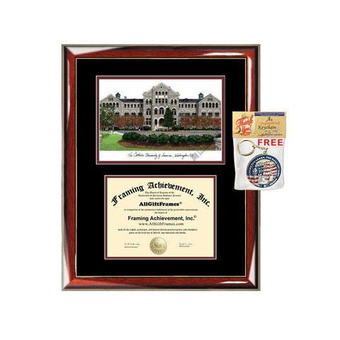 Catholic University of America diploma frame lithograph campus image CUA certificate degree frames framing gift graduation plaque college