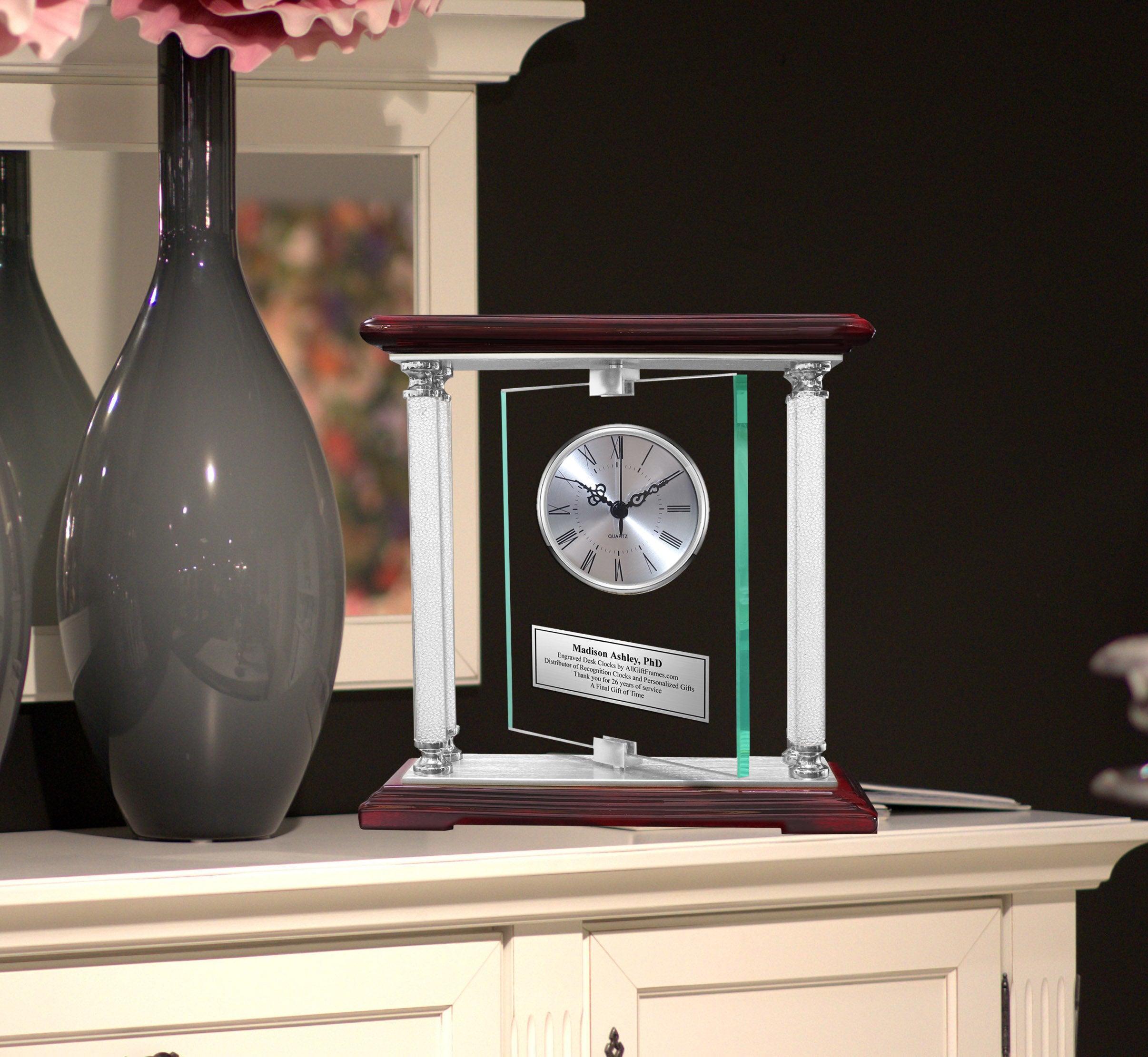 Gravering Personalized Gift Engraved Clock Diamond Columns Etched Silver Engravi