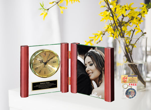 Personalized Desk Clock 4x6 Picture Frame Table Custom Photo Plaque Gift Present Display Glass 4 x 6 Photograph Etch Engrave Stand Tabletop