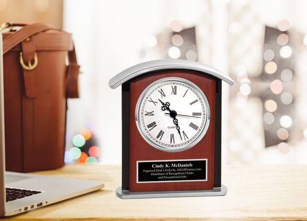 Black Engrave Plate Service Award Gift Clock Wood Silver Going Away Retire Present Friend Coworker Retirement Boss 5 10 15 20 25 30 Year