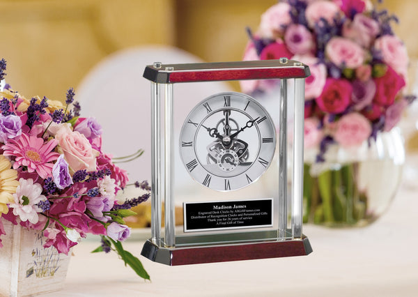 Etched Engraved Personalized Aluminum Clock Silver Gear Mantel Gift Birthday Wedding Anniversary Service Award Timepiece Desk Love Engineer