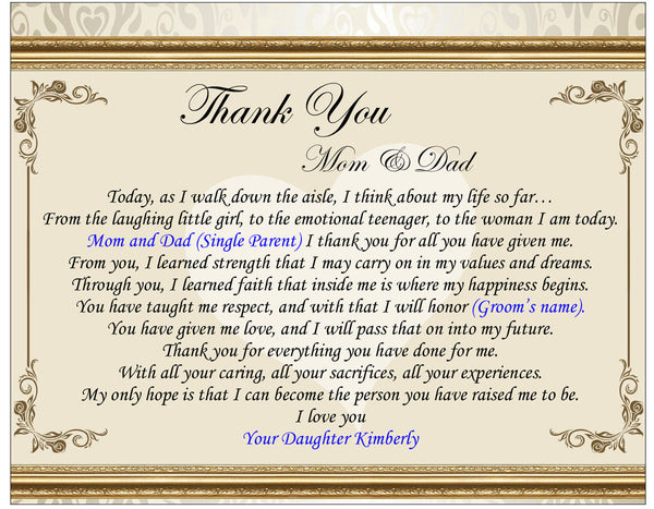wedding thank you parent poetry