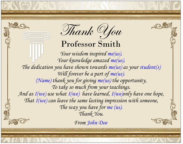 Personalized Thank You Teacher Plaque